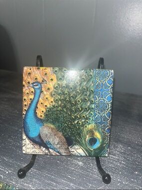 Decorative Peacock Ceramic Accent Tile - Blue & Green